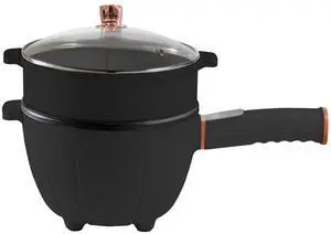 NutriChef Multifunctional Electric Frying Pan - 4L Large Capacity + 4L Steamer, Non-Stick, 1000W, Designed with Control Panel, 3 Pin US Plug (Black)