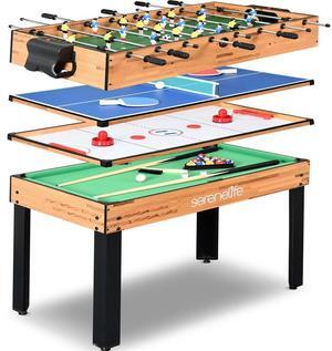 SereneLife 4-in-1 Multi-Function Game Table - Includes Steady Pool Table, Hockey Table, Soccer Foosball Table, and Pingpong Table