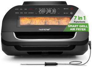 NutriChef Smart Griller with Air Frying Combo  7 Cooking Functions, Removable Grill Plates, Adjustable Temperature, Smokeless Indoor Grill