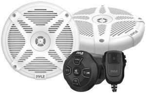 Dual 6.5 Waterproof-Rated Marine Speakers with Amplified Wireless BT Streaming Control & Compact Handheld Broadcasting Microphone