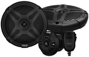 Dual 6.5 Waterproof-Rated Marine Speakers with Amplified Wireless BT Streaming Control Unit & Compact Handheld Broadcasting Microphone