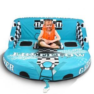 SereneLife Inflatable Towable Tube for Boating, Front & Back Tow Points, EVA Foam Pads, Multiple Handles, 3 Rider Capacity