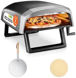 NutriChef 360° Rotating Portable Pizza Oven, 12 Pizza Stone, Adjustable Heat Control, Includes Pizza Peel, Regulator & Hose  Black