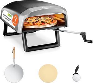 NutriChef 360° Rotating Pizza Oven with Rain Cover, Cutter, Pizza Stone, Regulator, and Hose, 12 Pizza, Black