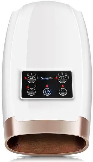 SereneLife Therapeutic Hand Massager  5 Modes & 5 Intensity Levels Compression Therapy for Arthritis, Pain Relief & Carpal Tunnel (White)