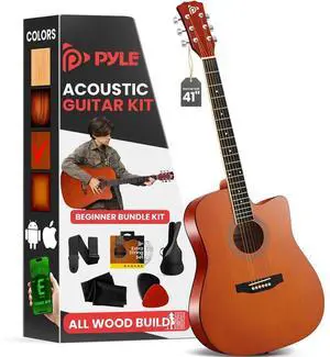 Pyle 41" Full-Size Acoustic Guitar Kit - Cutaway Body, Digital Tuner, Gig Bag & Accessories - Light Blue (PGSTGR007LB)