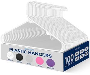 SereneLife 100 Pcs Plastic Clothes Hangers  Heavy Duty Coat, Pants & Shirt Hanger Set, Space-Saving Slim Design, White