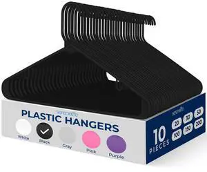 SereneLife 10 Pcs Non-Slip Plastic Hangers  Heavy Duty Coat Hanger Set with 360° Swivel Hook for Clothes (Black)