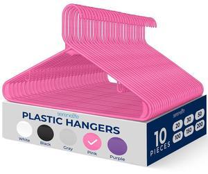 SereneLife 10 Pcs Non-Slip Plastic Hangers  Heavy Duty Coat Hanger Set with 360° Swivel Hook for Clothes (Pink)