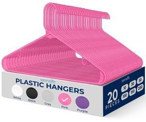 SereneLife 20 Pcs Non-Slip Plastic Hangers  Heavy Duty Coat Hanger Set with 360° Swivel Hook for Clothes (Pink)