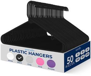 SereneLife 50 Pcs Plastic Non-Slip Hangers  Heavy Duty Coat Hanger Set with 360° Swivel Hook for Clothes (Black)