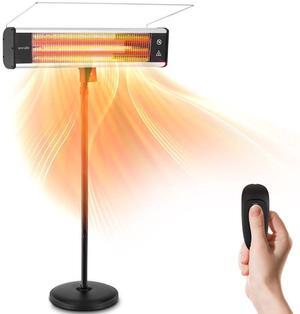 SereneLife 1500W Electric Patio Heater  Height Adjustable Standing Heater with Remote Control, Infrared Sun-like Heating, and Safety Tip-over Switch (Black)