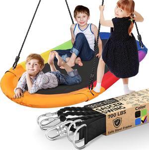 SereneLife Heavy-Duty Oval Swing - Sturdy and Durable Swing for Indoor and Outdoor Use (Rainbow)