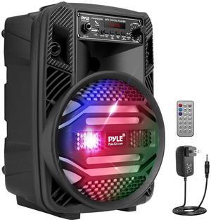 Pyle 8" Bluetooth Portable PA Speaker with LED Party Lights - 300W Rechargeable Karaoke Speaker with USB/FM/Aux/Mic Inputs - PPHP835B