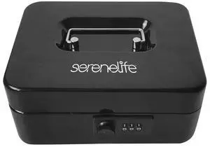 SereneLife 8" Metal Cash Box with Secure Lock, Money Tray & Handle - Black - SLCAB08