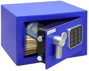 SereneLife Compact Electronic Safe Box with Digital Touchpad, Mechanical Override & Keys - Blue - SLSFE12BL