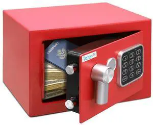 SereneLife Compact Electronic Safe Box with Digital Touchpad, Mechanical Override & Keys - Red - SLSFE12RED