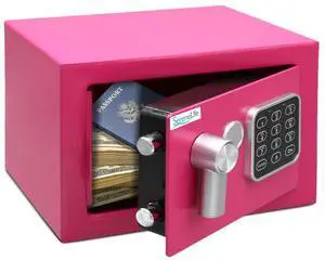 SereneLife Compact Electronic Safe Box with Digital Touchpad, Mechanical Override & Keys - Pink - SLSFE12PI