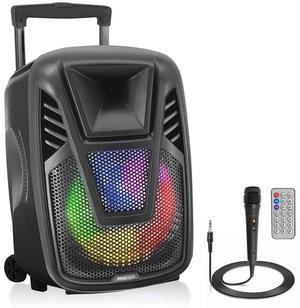 Pyle 15" Portable Wireless BT PA Speaker System with USB/SD Card Reader, FM Radio, Mic Inputs, LED Light, Wheels & Remote Control - PPHP1515AB