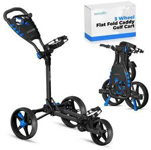 SereneLife Golf Flat Fold 3-Wheel Push Cart with Deluxe Scorecard Holder, Umbrella Storage & Elastic Strap - SLGCFLW
