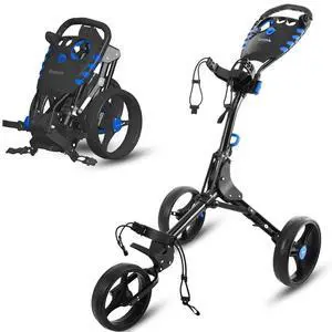 SereneLife Foldable 3-Wheel Golf Push Cart with Deluxe Scorecard Holder, Umbrella & Cup Holder - SLG3W