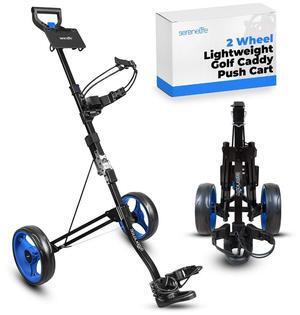 SereneLife Foldable 2-Wheel Golf Push Cart with Aluminum Frame, Adjustable Handle & Elastic Strap - SLGZX3