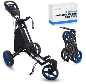 SereneLife Foldable 3-Wheel Golf Push Cart with Scorecard Holder, Cup Holder & Adjustable Handle - SLGZ48