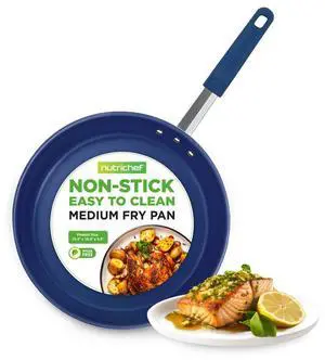 NutriChef 10" Non-Stick Fry Pan with Silicone Handle and Ceramic Coating - NCFRYP10 - Blue