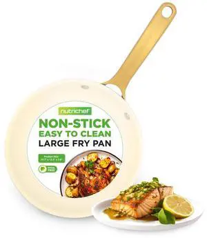 NutriChef 12" Non-Stick Fry Pan with Golden Titanium Coated Handle - NCHG12 - Ceramic Coating