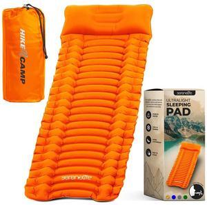 SereneLife Ultralight Sleeping Pad with Carrying Bag, Compact and Lightweight Air Mattress for Backpacking and Hiking (Orange)
