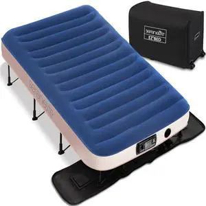 SereneLife Premium Raised Twin Airbed with Steel Frame, Built-In Power Inflating Pump, 300 lbs Capacity