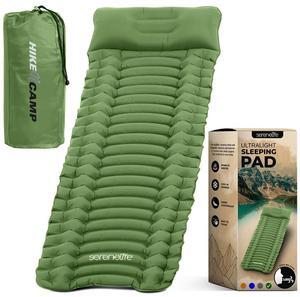 SereneLife Ultralight Sleeping Pad with Carrying Bag, Self-Inflating & Compact for Backpacking, Hiking, Air Mattress (Green)