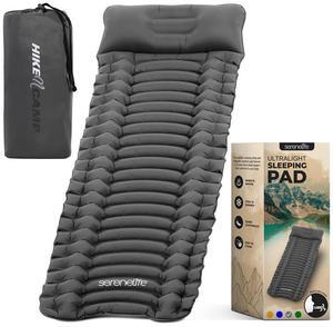 SereneLife Ultralight Sleeping Pad with Carrying Bag, Self-Inflating & Compact for Backpacking and Hiking (Gray)