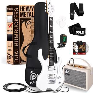 Pyle 6-String Electric Guitar Kit with 10W White Amplifier, Accessories, and Digital Tuner (White)