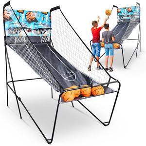 SereneLife Dual-Shot Basketball Arcade Game, 2-Player System with LED Scoreboard, 8 Games, and 5 Mini Basketballs