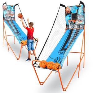 SereneLife Single-Shot Basketball Arcade Game - Indoor/Outdoor One-Player System with LED Scoreboard, 3 Mini Basketballs, and Pump