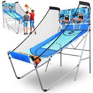 SereneLife Dual Shot Basketball Arcade Game - 2-Player System with LED Scoreboard, 8 Games, and 5 Mini Basketballs