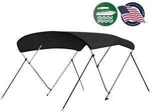 SereneLife 4-Bow Bimini Top Boat Cover with 1" Aluminum Frame, Waterproof UV-Resistant Marine Canvas & Mounting Hardware (Gray, 96" x 79-84" x 54")