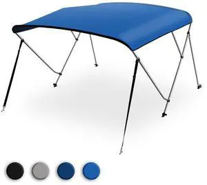 SereneLife 3-Bow Bimini Top Boat Cover with 1" Aluminum Frame, Waterproof UV-Resistant Canvas & Mounting Hardware (Royal Blue, 72" x 54-60" x 46")