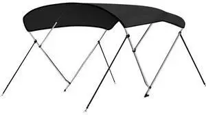 SereneLife 3 Bow Bimini Top Boat Cover with 1" Double-Walled Aluminum Frame, UV Protection, Adjustable Straps & Rear Support Poles  Gray