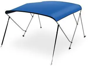 SereneLife 4 Bow Bimini Top Boat Cover with 1" Aluminum Frame, UV Protection, 2 Rear Support Poles & Straps  Royal Blue