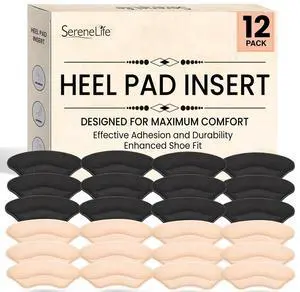 SereneLife Heel Pad Cushions for Dress Shoes, High Heels & Loafers  Soft Sponge & Faux Leather, 12 Pairs (Black & Apricot)