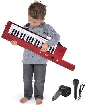 Pyle Digital Musical Karaoke Keyboard  37-Key Portable Piano with Rechargeable Battery, Wired Microphone & Shoulder Strap  Red (PKBRD87RD)
