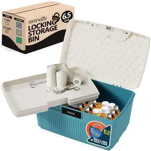 SereneLife 8.5 Gallon Locking Storage Bin with Combination Lock - Blue - SLSBXN750BL