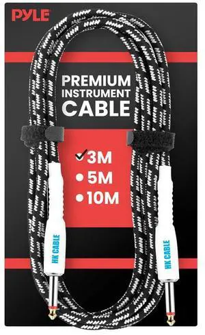 Pyle 10 Ft. Guitar Instrument Cable with Gold Plated Plug, Noise Reduction, and Flexible Tweed Jacket - PPJJ101