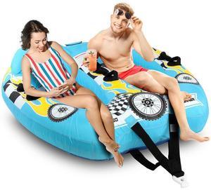 SereneLife Inflatable Towable Tube for Boating, 2-Rider Capacity, Watersports Towable with Front Tow Point - SLTOWBL10