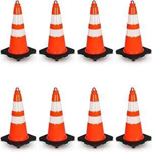 Pyle 18" PVC Cone Set of 8, High-Visibility Traffic Safety Cones for Roadwork, Parking, and Construction Zones (Orange) - PTCN18X8