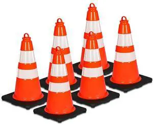 Pyle 18" PVC Cone Set of 6, High-Visibility Traffic Safety Cones for Roadwork, Parking, and Construction Zones (Orange) - PTCN18X6