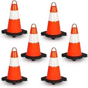 Pyle 12" PVC Cone Set of 6, High-Visibility Traffic Safety Cones for Roadwork, Parking, and Construction Zones (Orange) - PTCN12X6