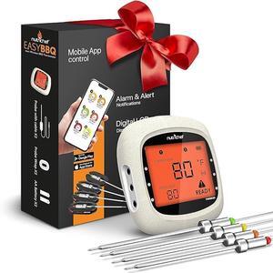 NutriChef 4 Channels Bluetooth BBQ Digital Thermometer, 4 Probes, Large LCD Display for Grilling, Smoking, Oven, and BBQ - PWIRBBQ84